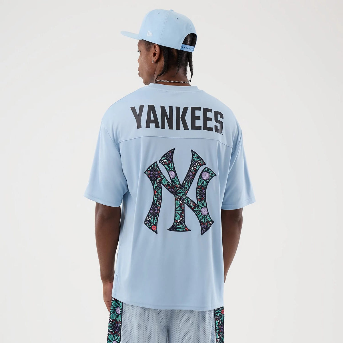 New York Yankees MLB Mesh Infill Pastel Blue Oversized T-Shirt-zelvios