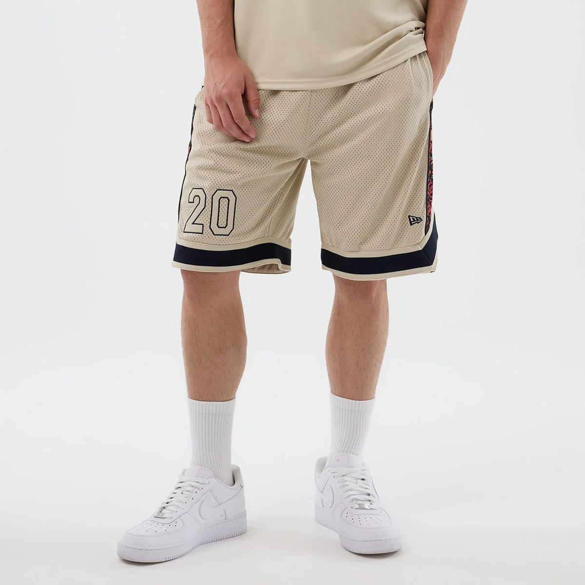 New Era Mesh Light Beige Mesh Shorts-zelvios