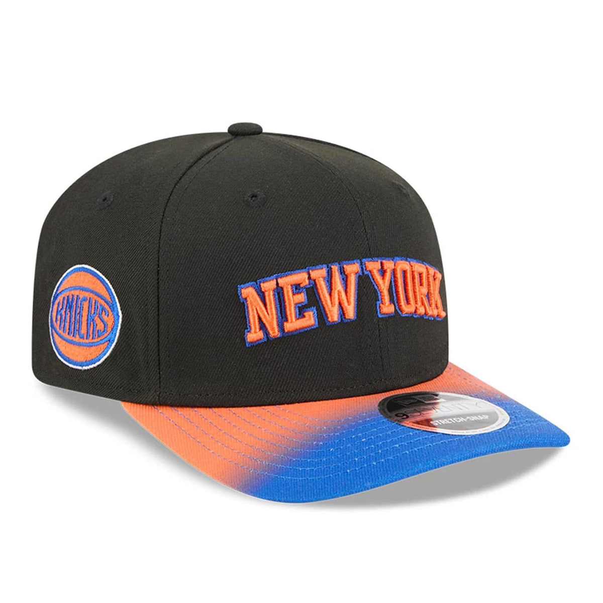 New York Knicks NBA Statement Black 9SEVENTY Stretch Snap Adjustable Cap-zelvios