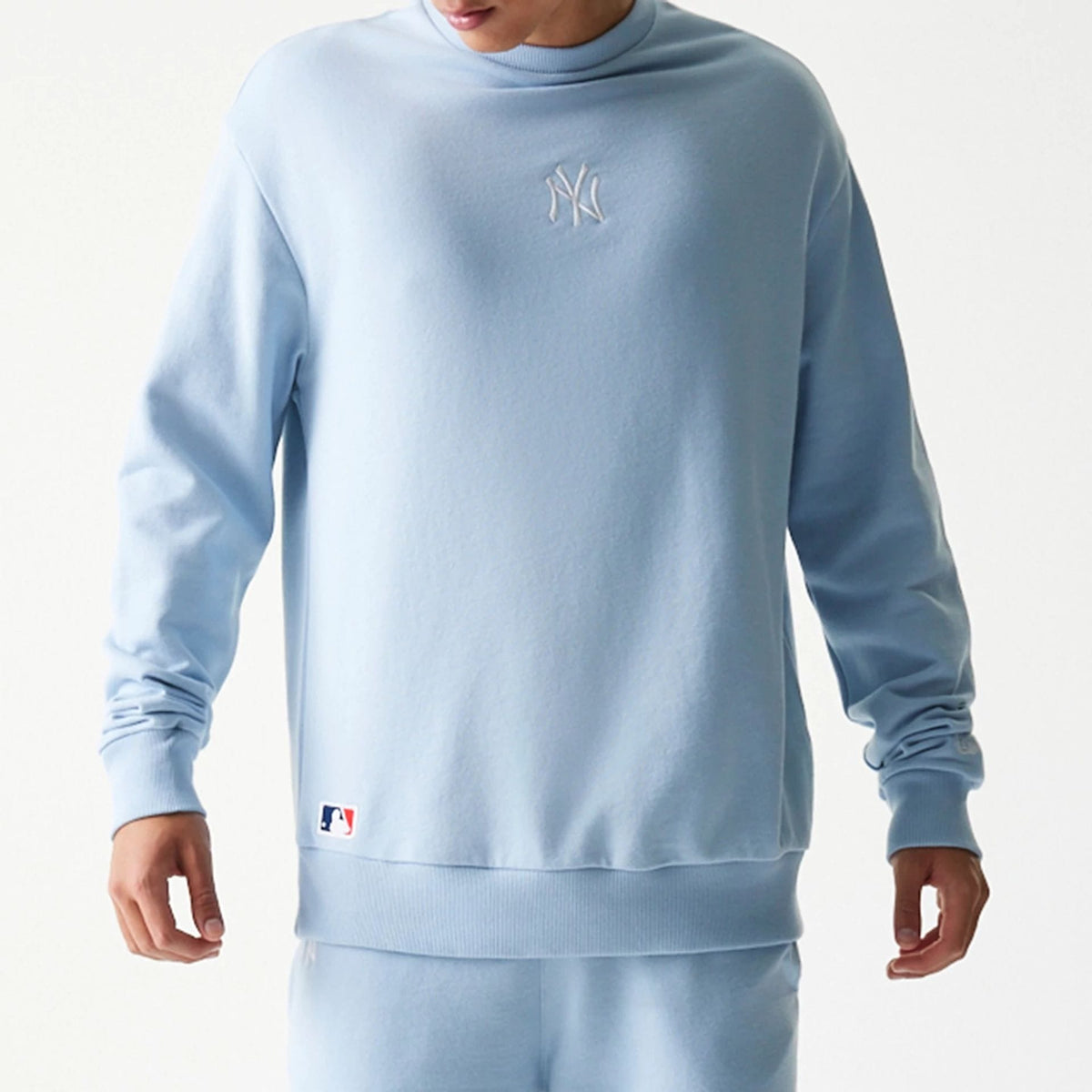 New York Yankees MLB Midi Pastel Blue Oversized Crew Neck Sweater-zelvios