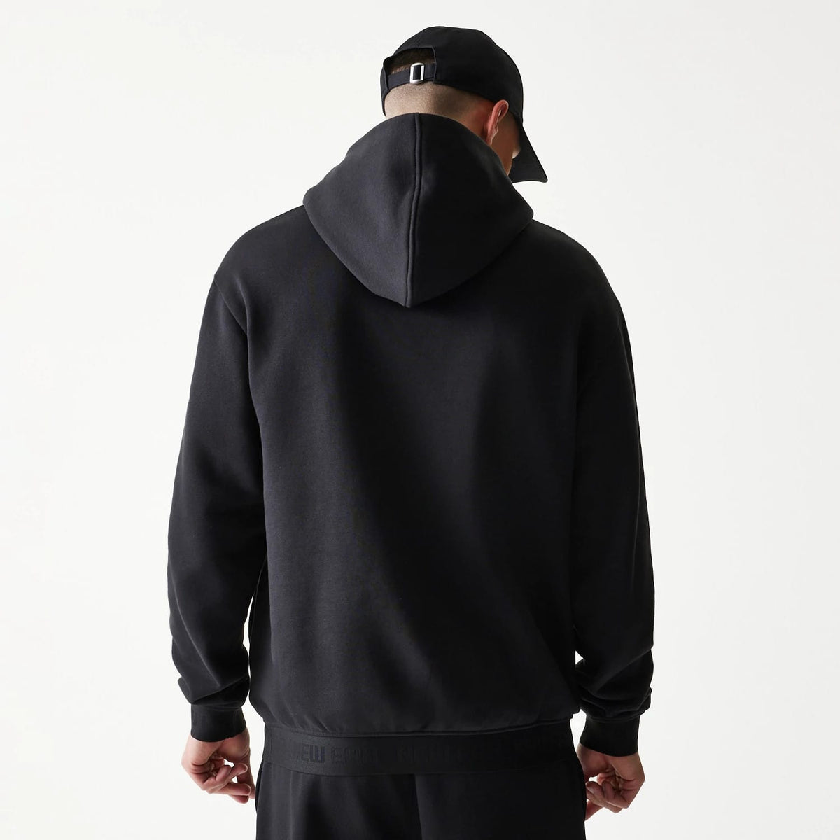 New Era Tech Black Oversized Pullover Hoodie-zelvios