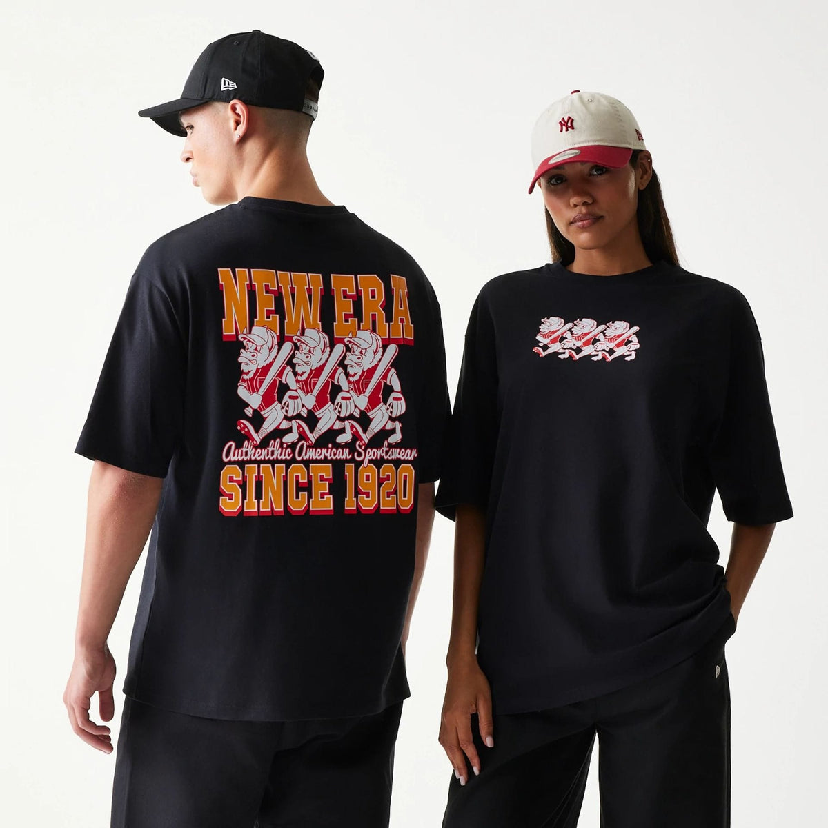 New Era Baseball Cows Character Graphic Black Oversized T-Shirt-zelvios