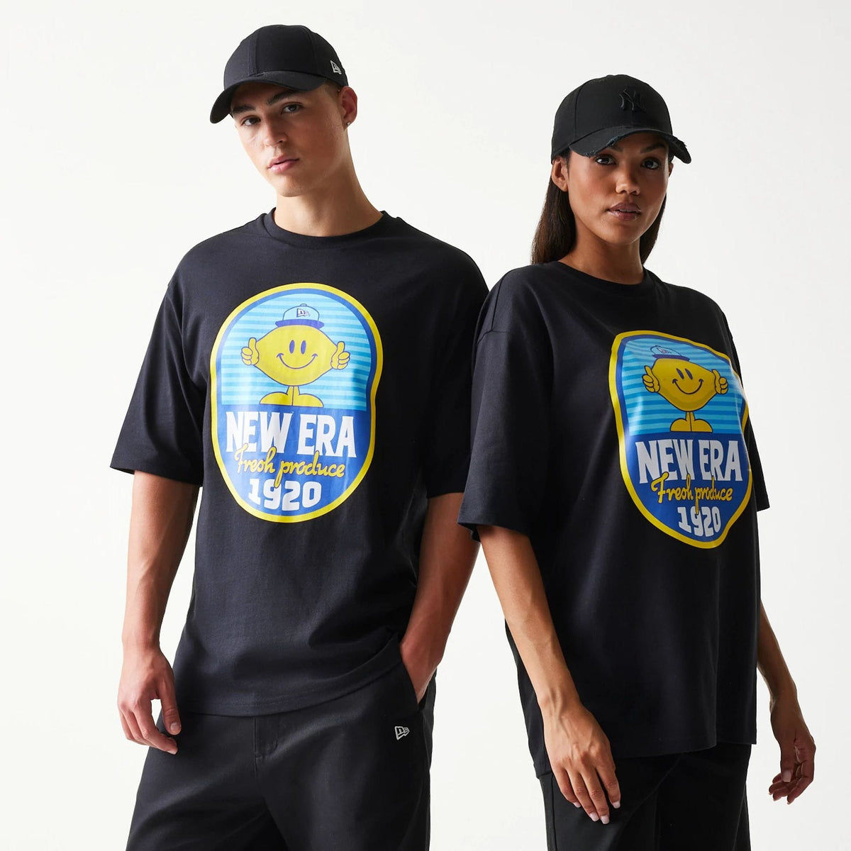 New Era Lemon Fruit Graphic Black Oversized T-Shirt-zelvios