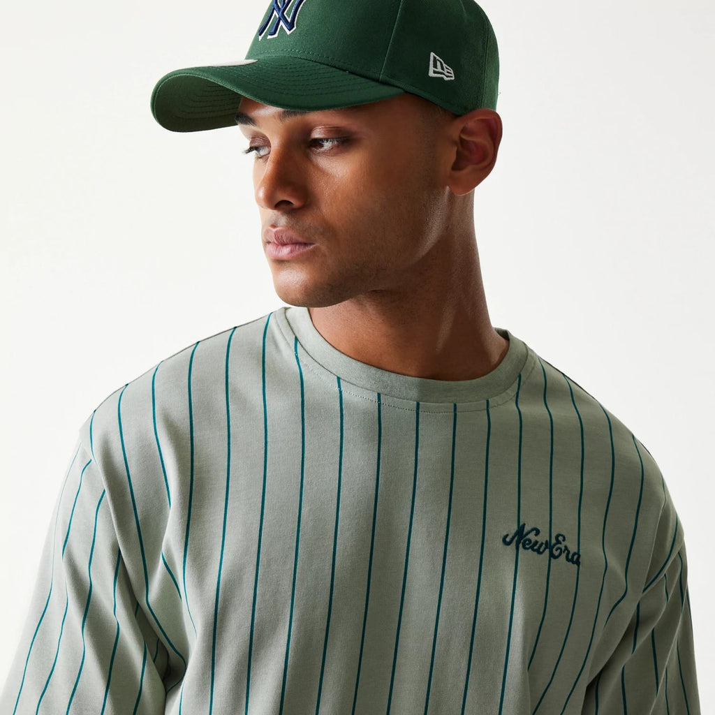 New Era Pinstripe Pastel Green Oversized T-Shirt-zelvios