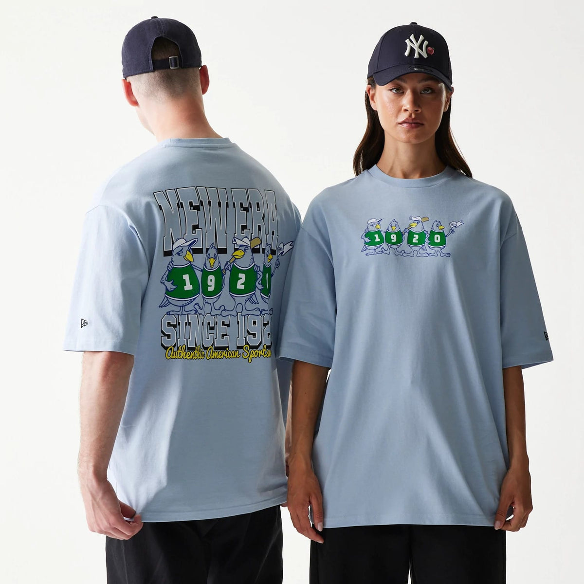 New Era Baseball Birds Character Graphic Blue Oversized T-Shirt-zelvios