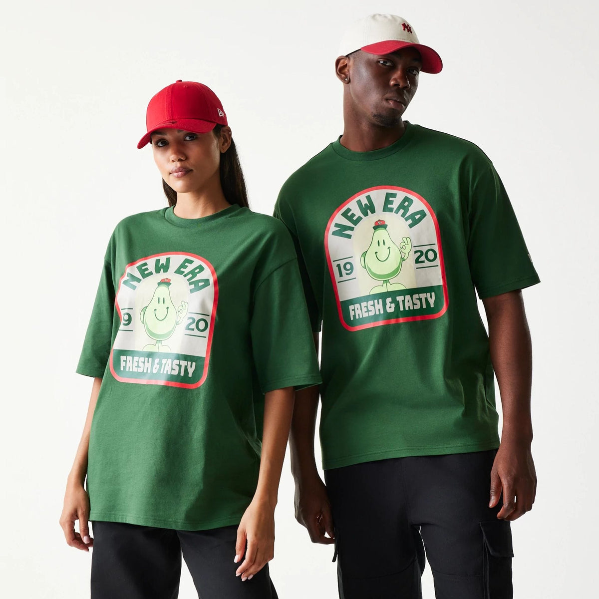 New Era Pear Fruit Graphic Dark Green Oversized T-Shirt-zelvios