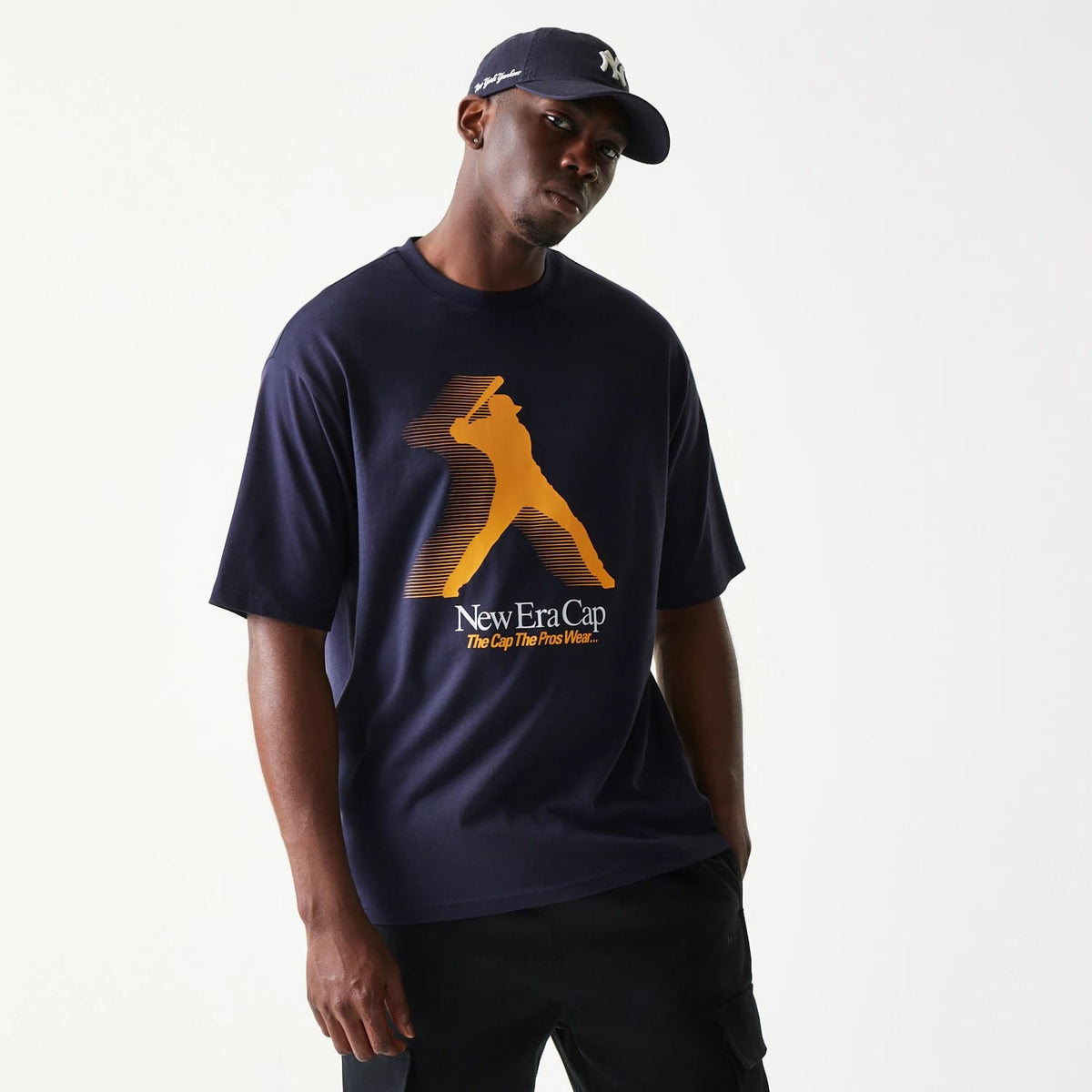 New Era Baseball Player Graphic Navy Oversized T-Shirt-zelvios