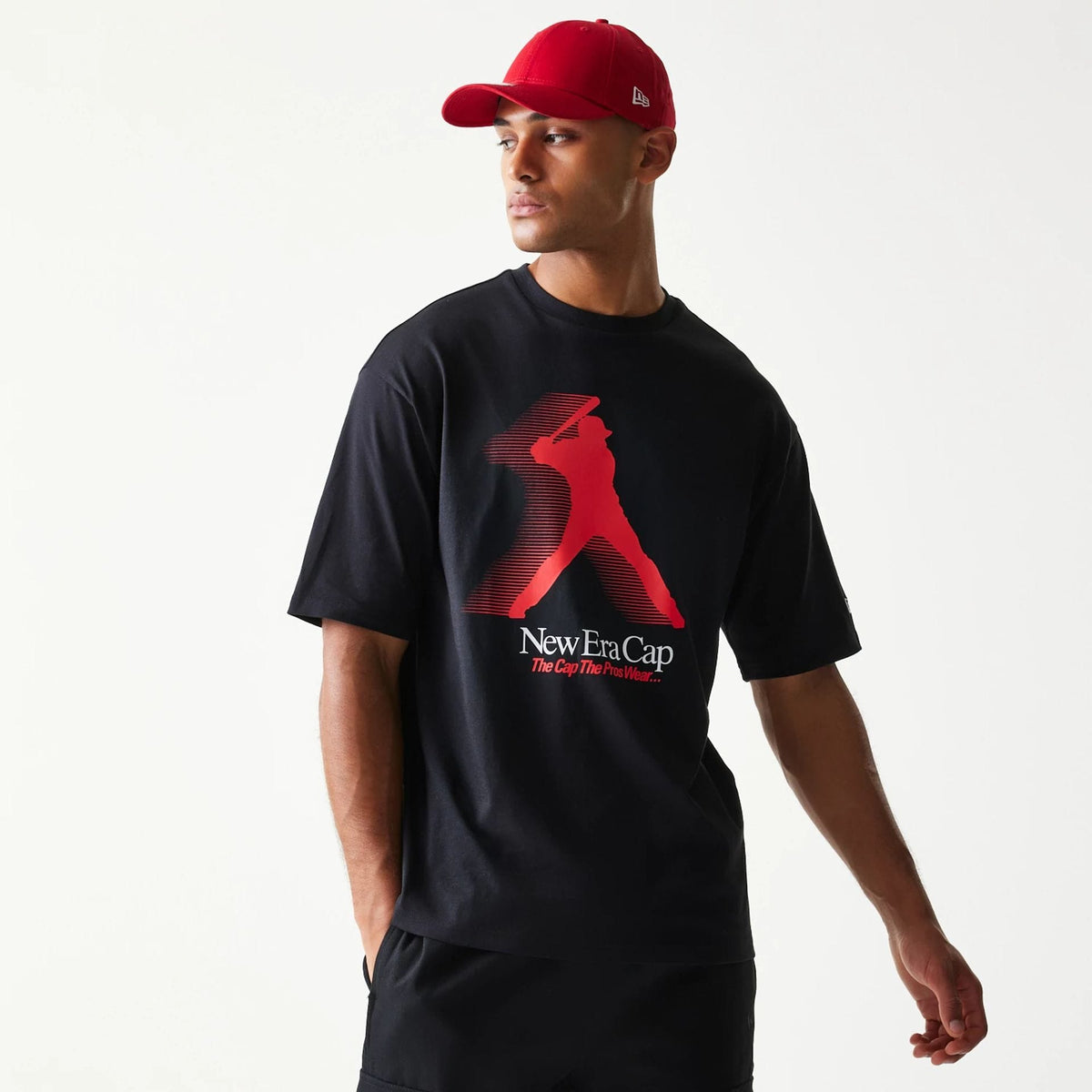 New Era Baseball Player Graphic Black Oversized T-Shirt-zelvios