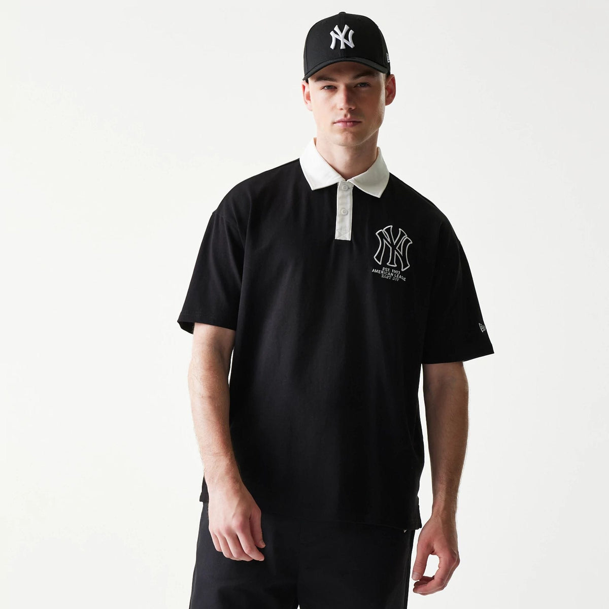 New York Yankees MLB Black Oversized Polo T-Shirt-zelvios