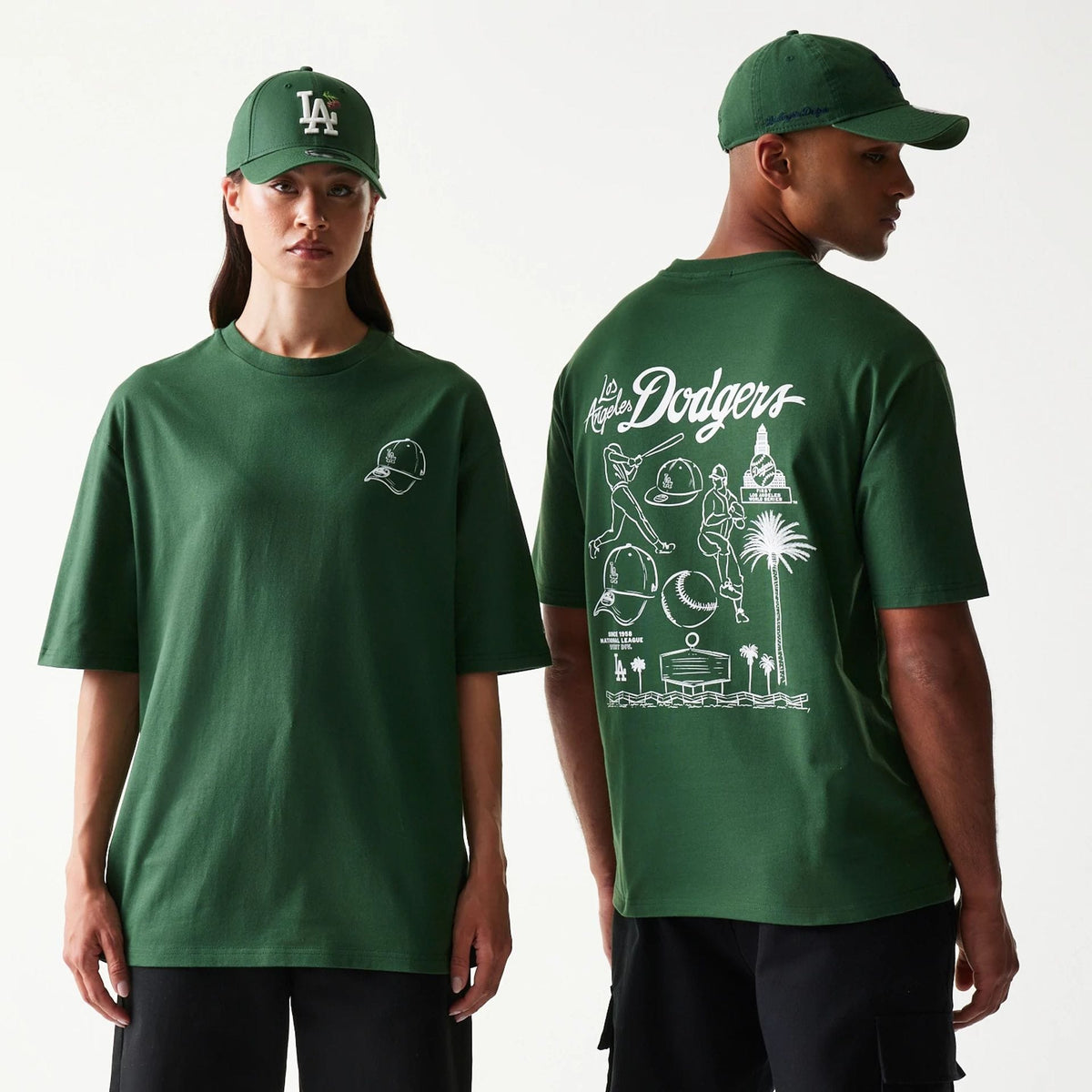 LA Dodgers MLB Baseball Graphic Dark Green Oversized T-Shirt-zelvios