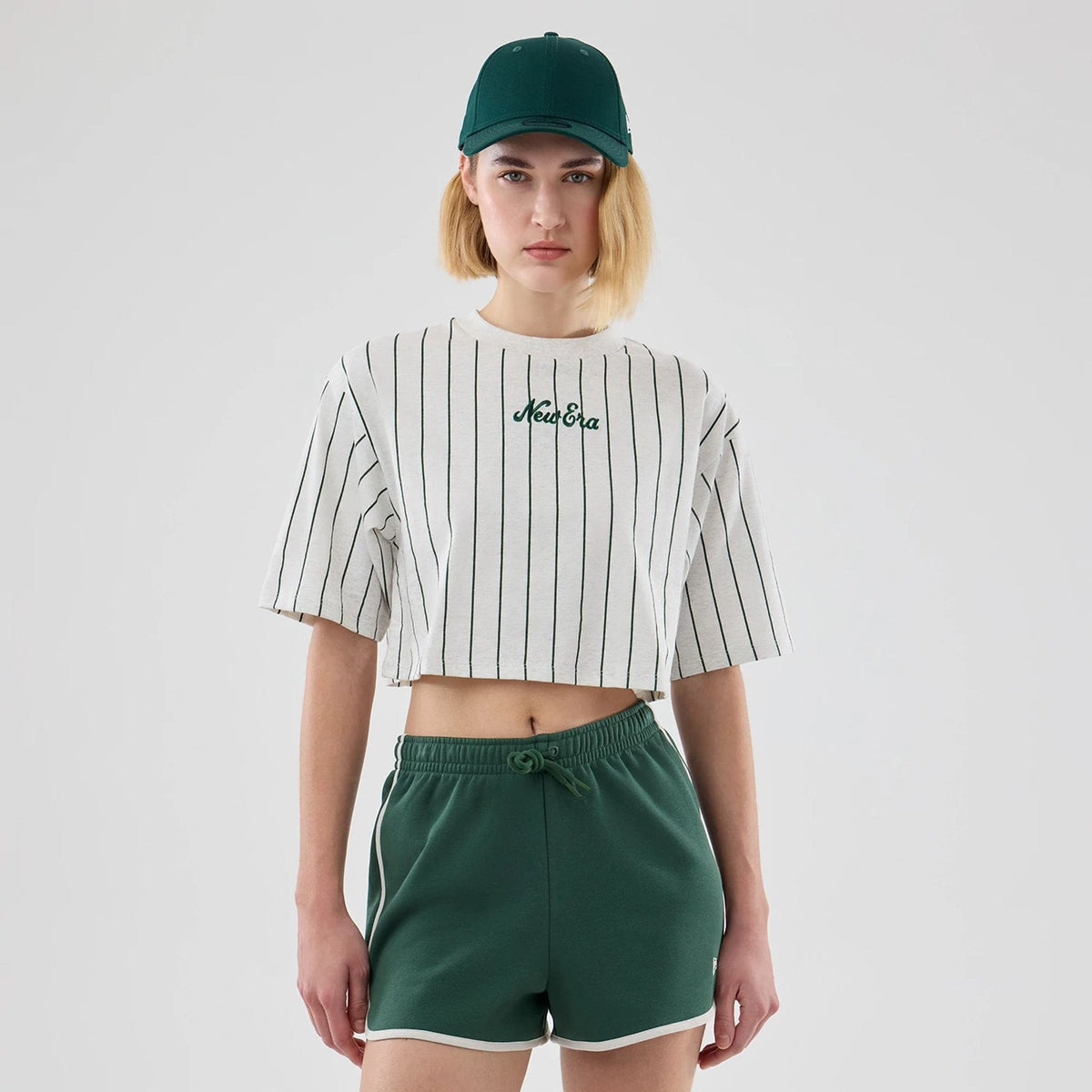 Womens New Era Pinstripe Pastel Grey Cropped T-shirt-zelvios