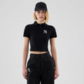 New York Yankees Womens MLB Black Cropped Slim Polo T-shirt-zelvios