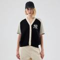 New York Yankees Womens MLB Knit Stripe Black Short Sleeve Cardigan-zelvios