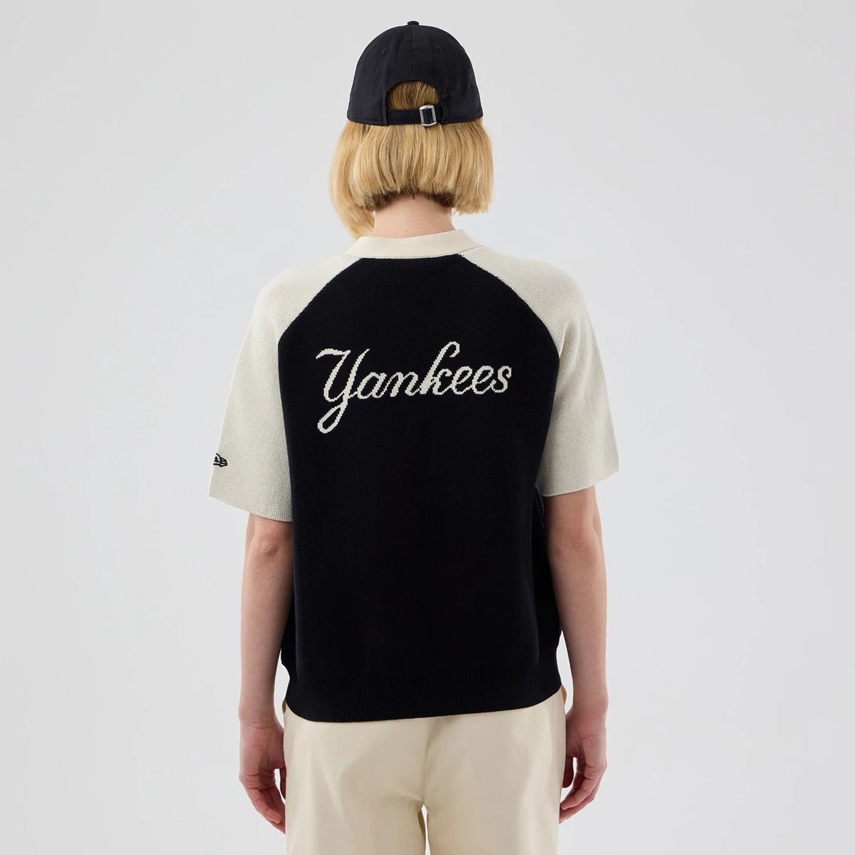 New York Yankees Womens MLB Knit Stripe Black Short Sleeve Cardigan-zelvios