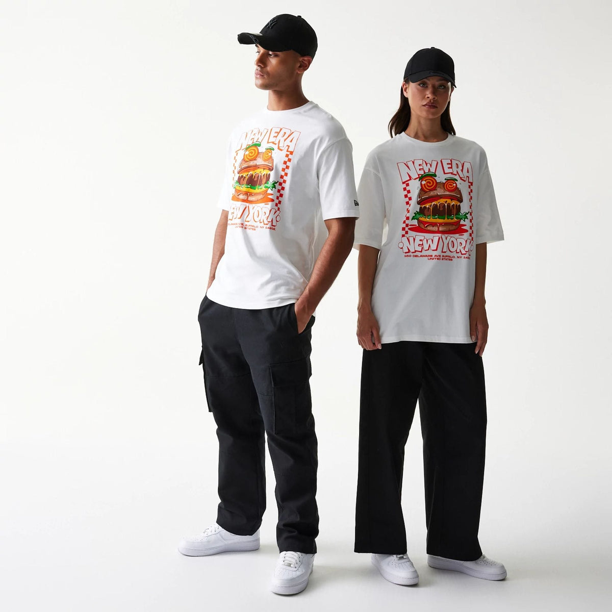 New Era Burger Food Graphic White Oversized T-Shirt-zelvios