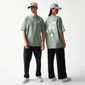 New Era Floral Graphic Pastel Green Oversized T-Shirt-zelvios