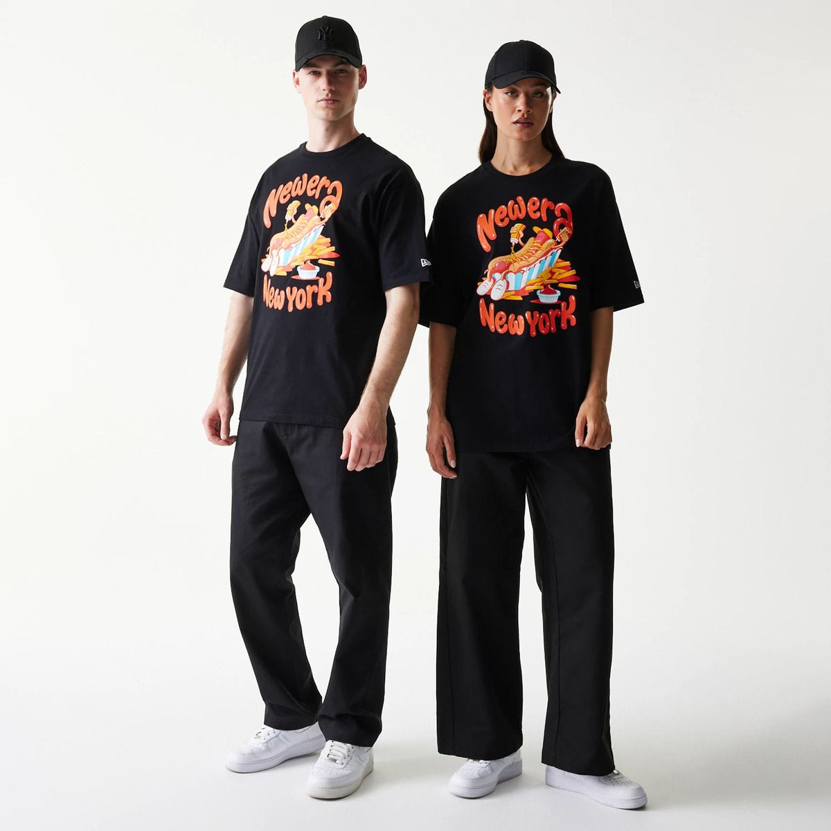 New Era Hotdog Food Graphic Black Oversized T-Shirt-zelvios