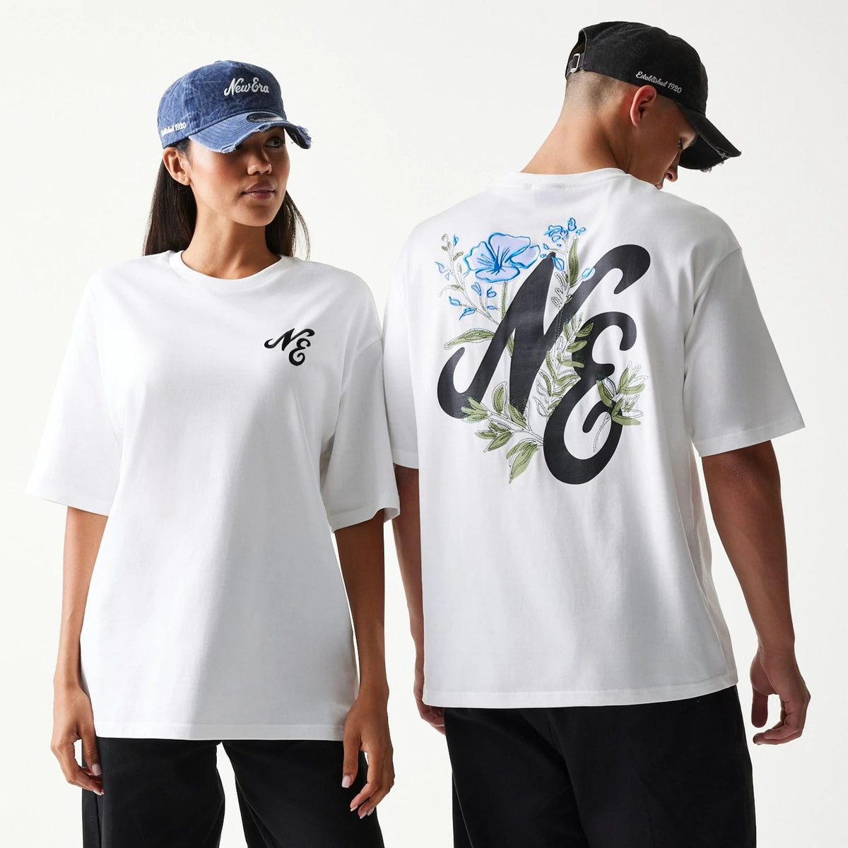 New Era Floral Graphic White Oversized T-Shirt-zelvios