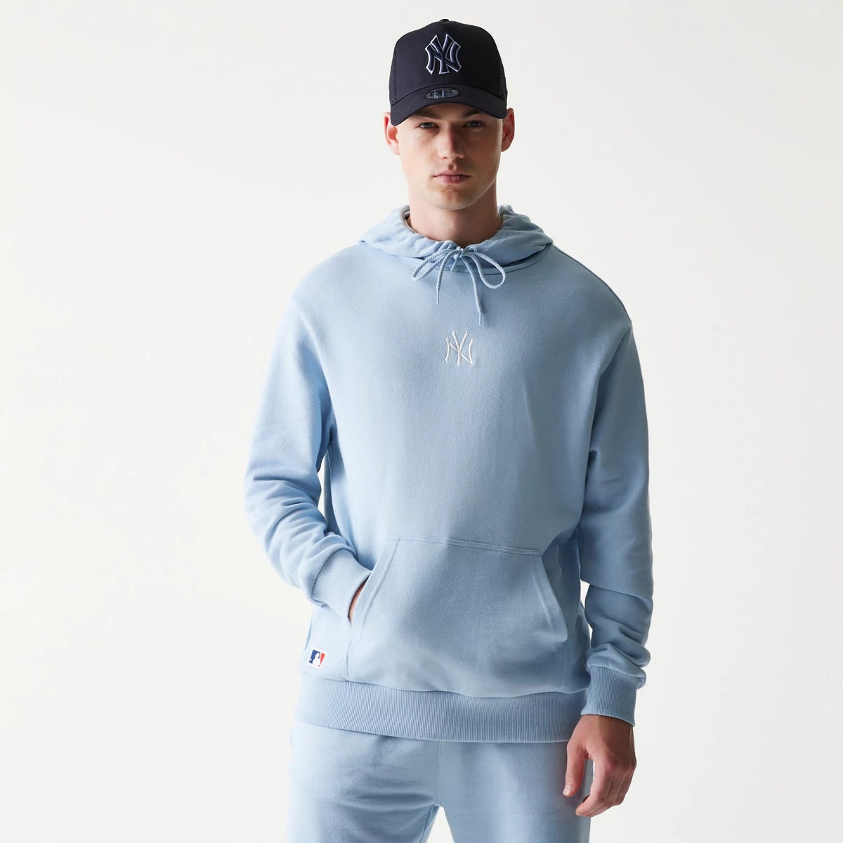 New York Yankees MLB Midi Pastel Blue Oversized Pullover Hoodie-zelvios