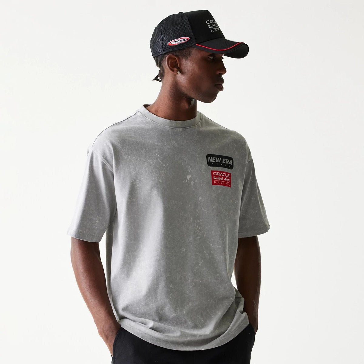 Red Bull Racing Linear Graphic Grey Oversized T-Shirt-zelvios