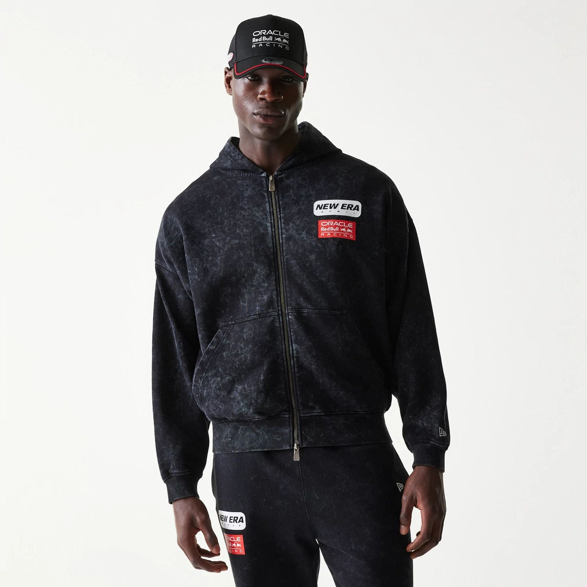 Red Bull Racing Dropped Shoulder Black Dropped Shoulder Full Zip Hoodie-zelvios