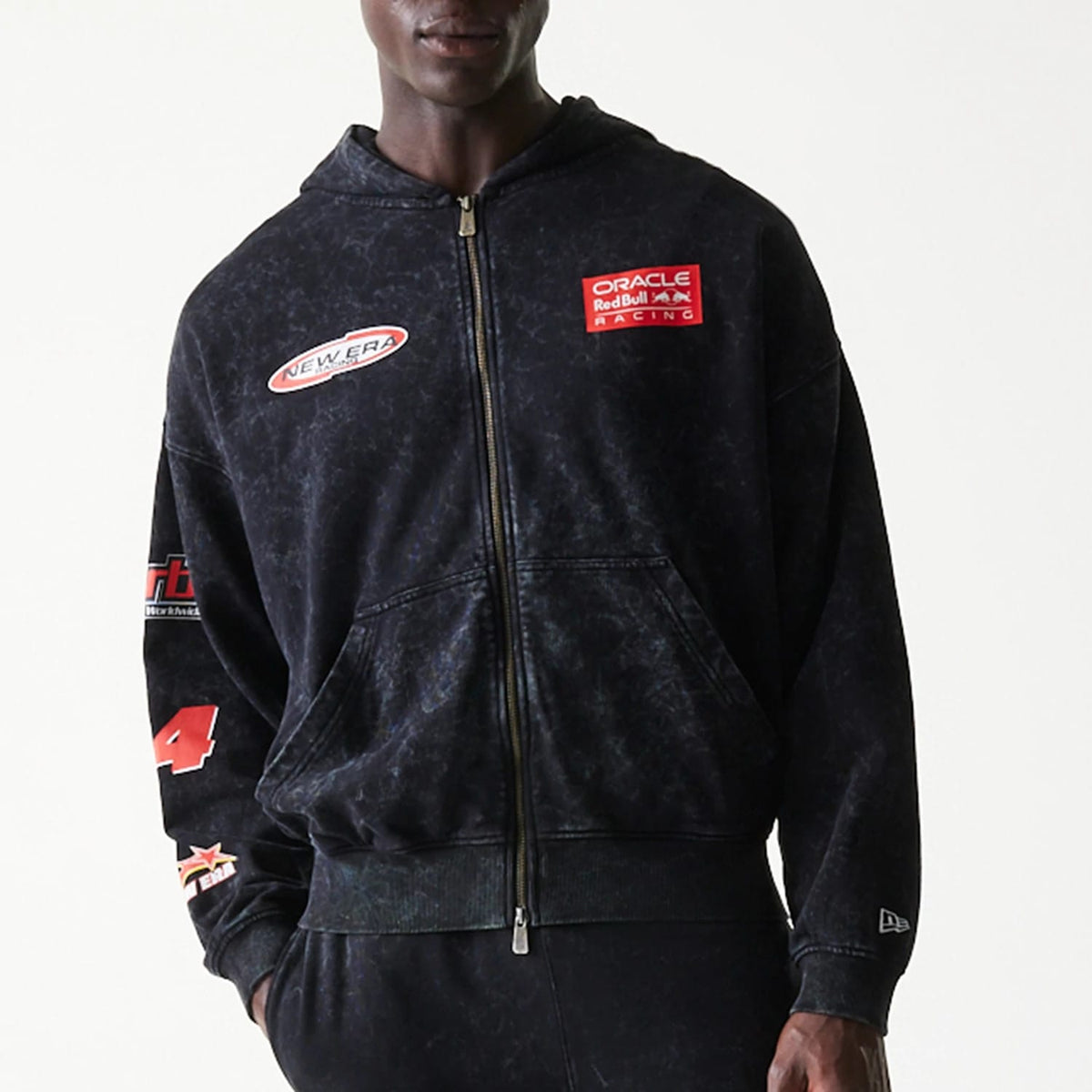 Red Bull Racing Graphic Black Dropped Shoulder Full Zip Hoodie-zelvios
