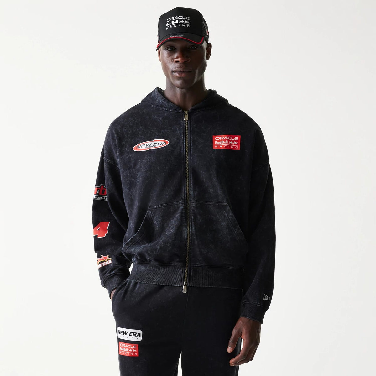 Red Bull Racing Graphic Black Dropped Shoulder Full Zip Hoodie-zelvios