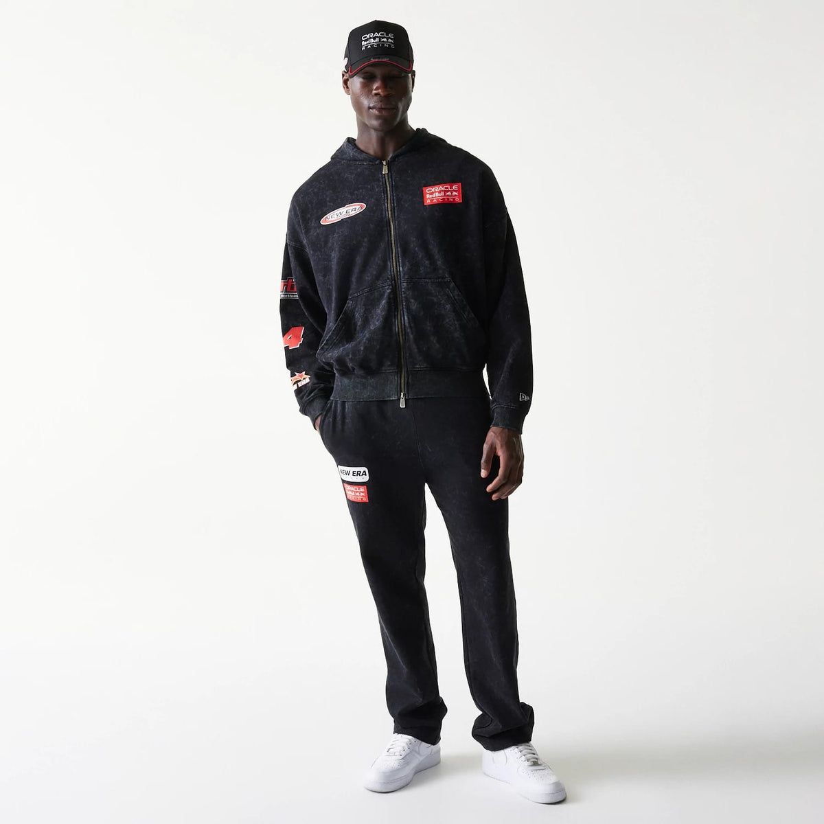 Red Bull Racing Graphic Black Dropped Shoulder Full Zip Hoodie-zelvios