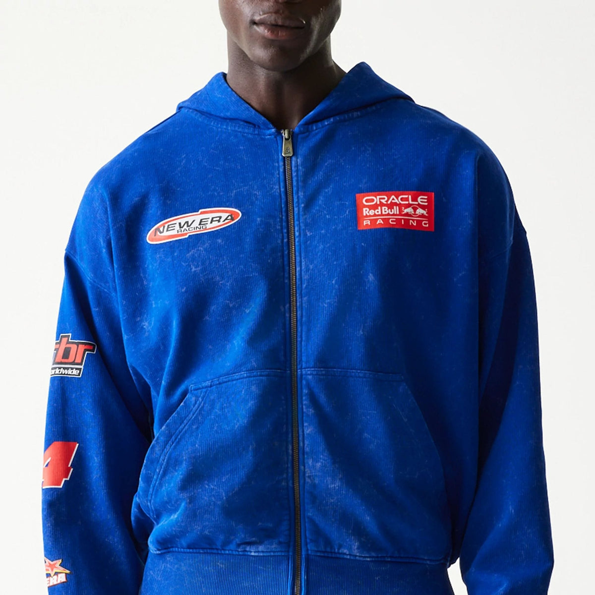 Red Bull Racing Graphic Blue Dropped Shoulder Full Zip Hoodie-zelvios