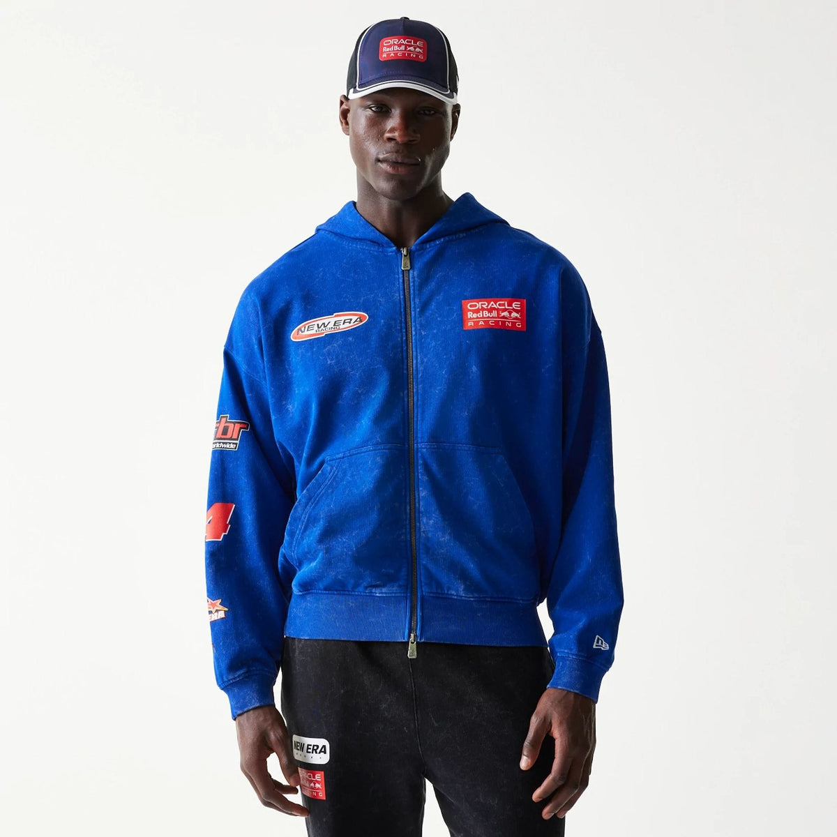 Red Bull Racing Graphic Blue Dropped Shoulder Full Zip Hoodie-zelvios