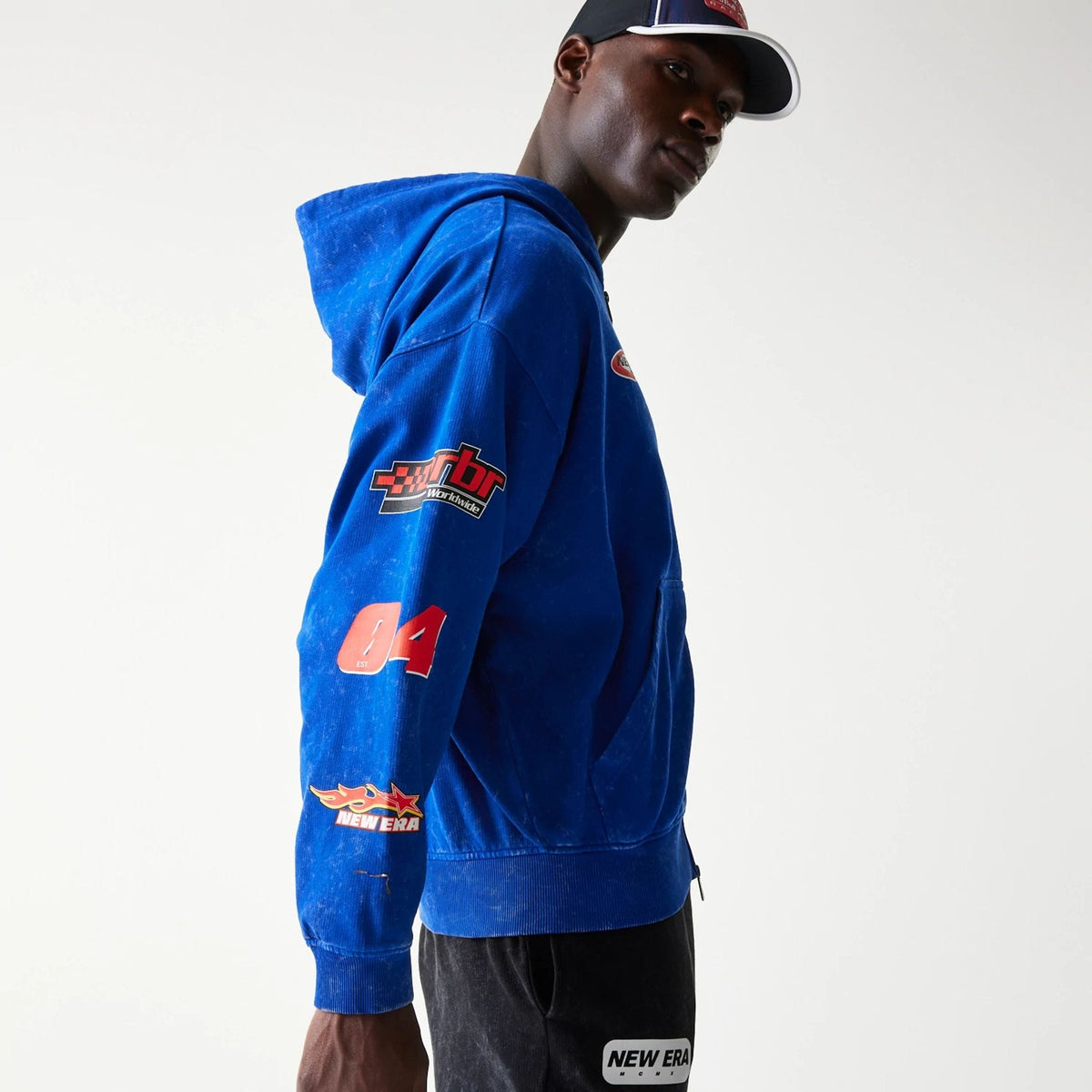 Red Bull Racing Graphic Blue Dropped Shoulder Full Zip Hoodie-zelvios