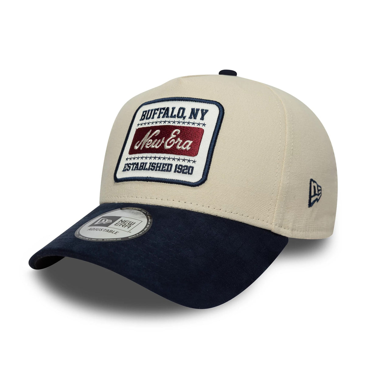 New Era Patch Suede Cream & Navy 9FORTY E-Frame Cap-zelvios