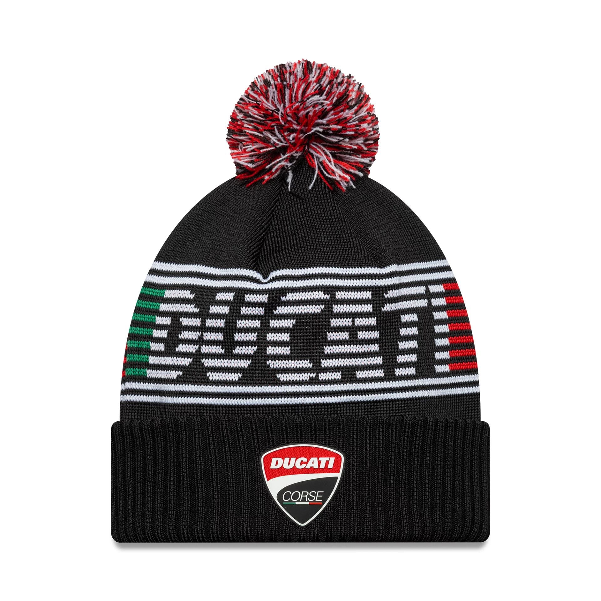 Ducati Motor Logo Black Bobble Knit Beanie Hat-kentox