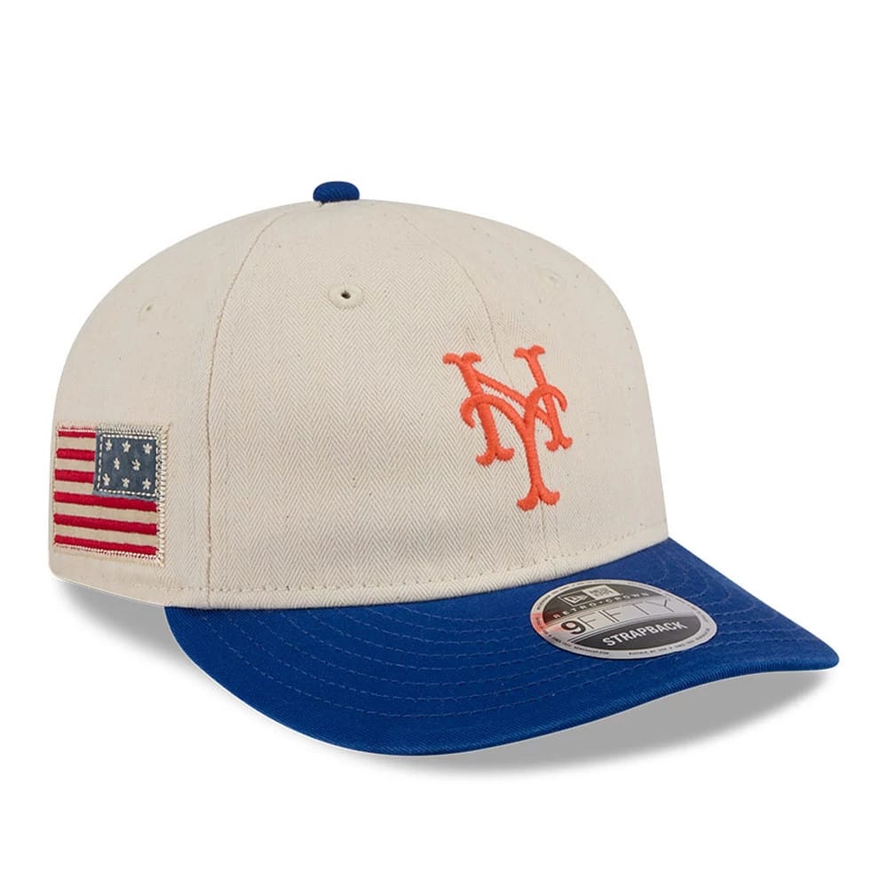 New York Mets MLB Americana Herringbone White Retro Crown 9FIFTY Adjustable Cap-zelvios