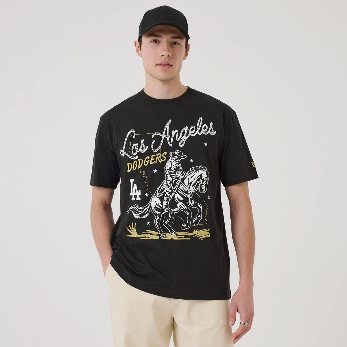 LA Dodgers MLB Cowboy Graphic Black T-Shirt-zelvios