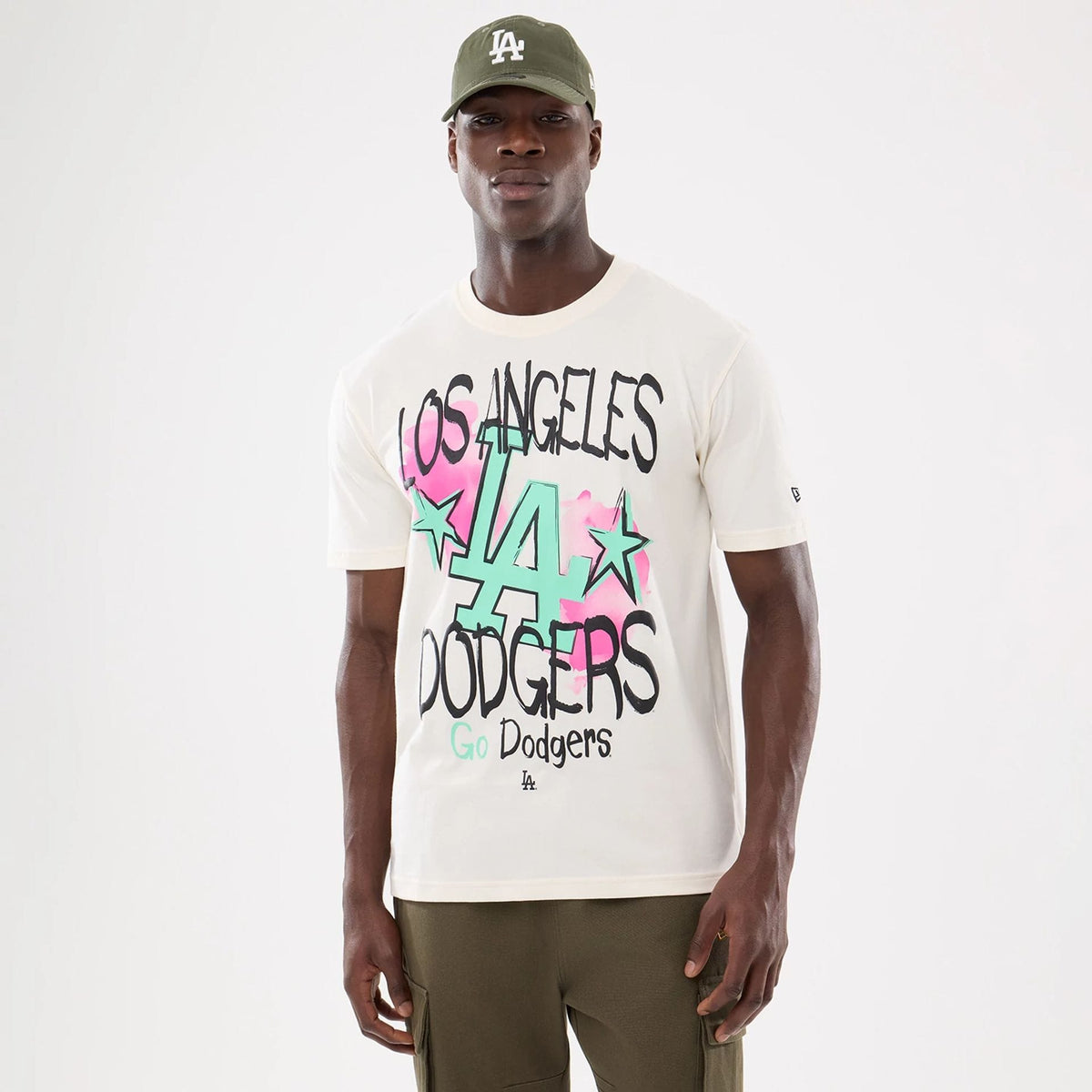 LA Dodgers MLB Street Art Graphic Light Beige T-Shirt-zelvios
