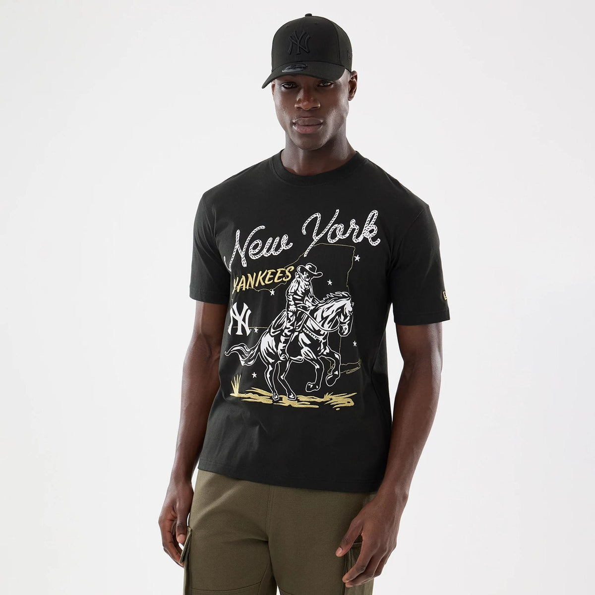 New York Yankees MLB Cowboy Graphic Black T-Shirt-zelvios