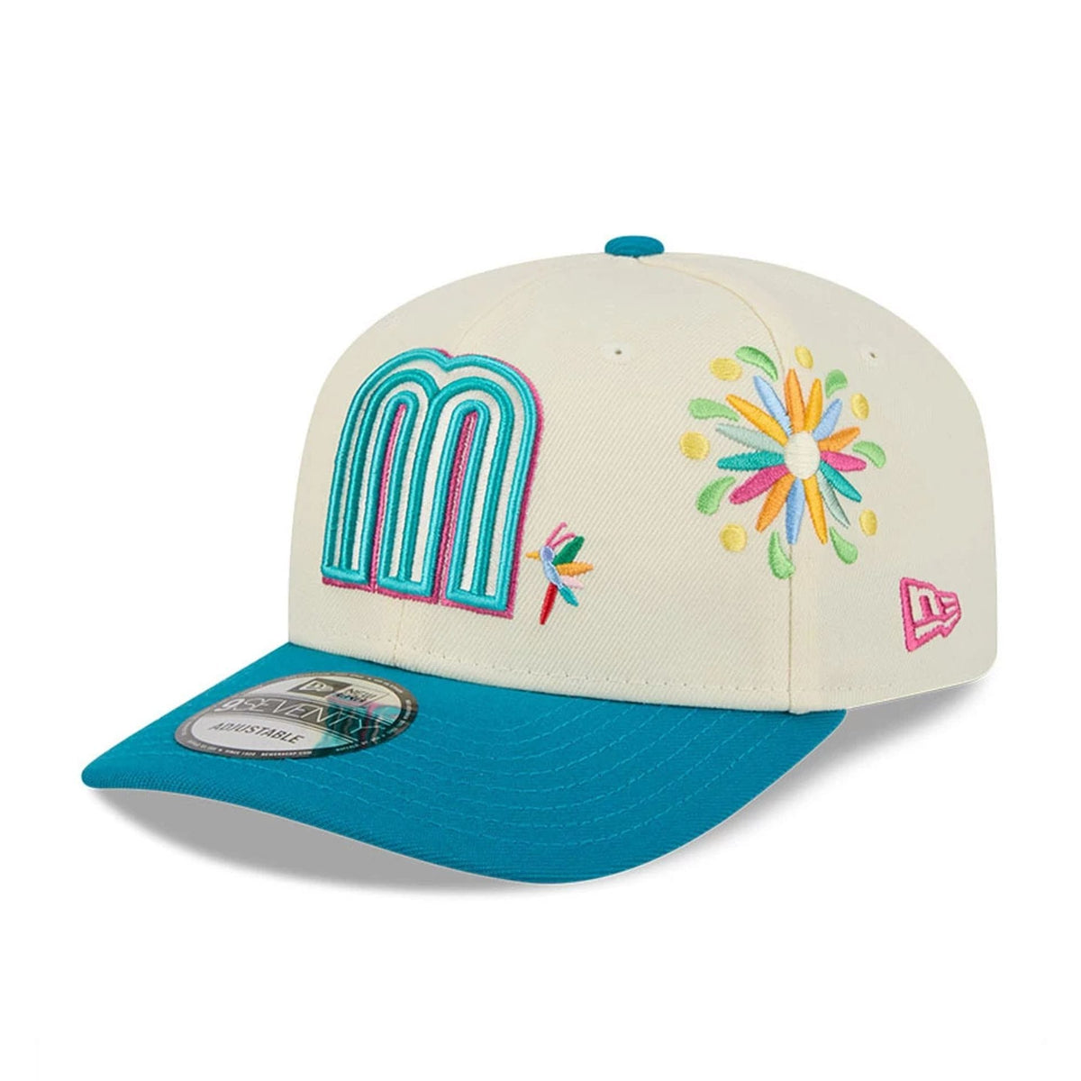 Mexico WBC Latin Embroidery White 9SEVENTY Stretch Snap Adjustable Cap-zelvios