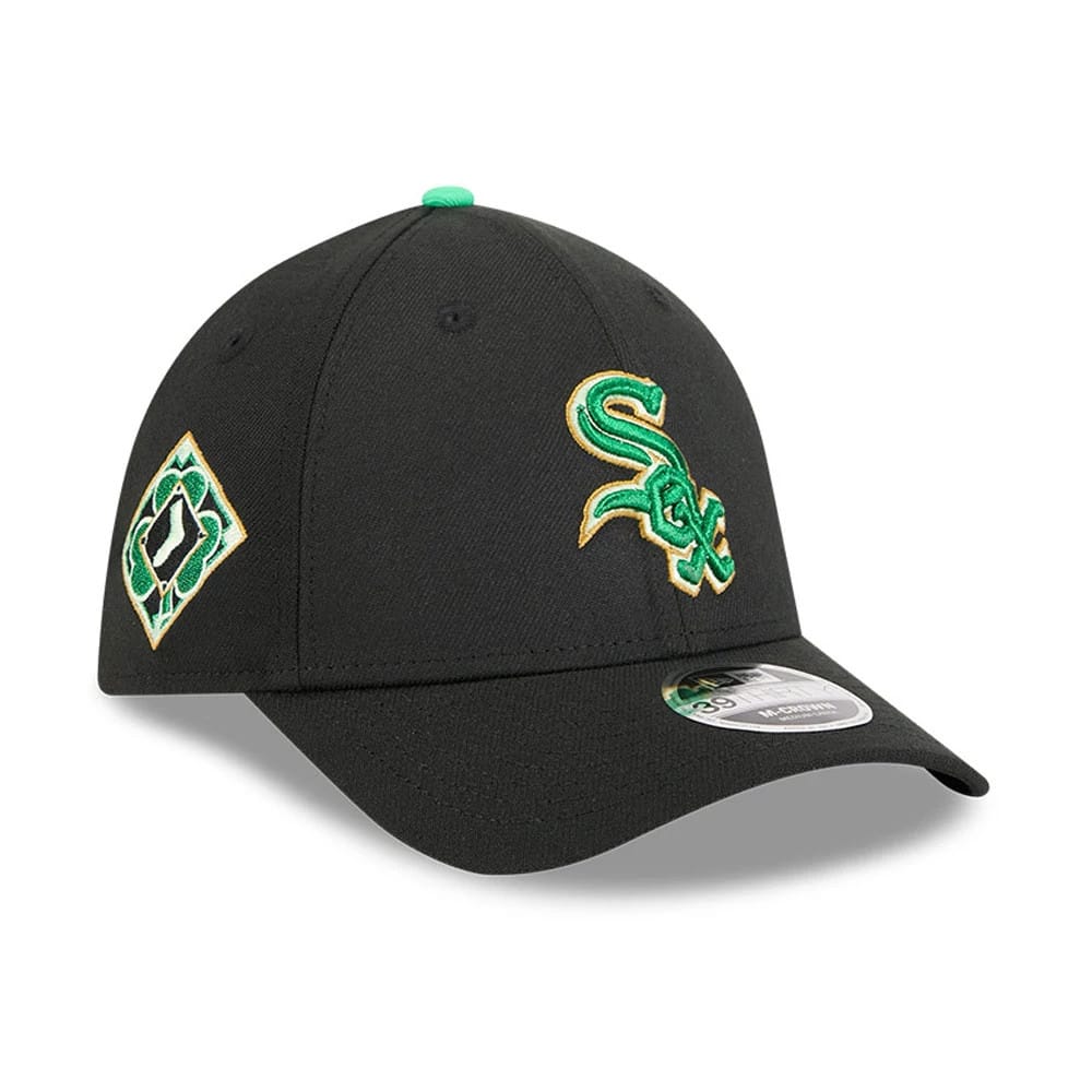 White Sox MLB Saint Patrick's Day Black 39THIRTY M-Crown A-Frame Stretch Fit Cap-zelvios