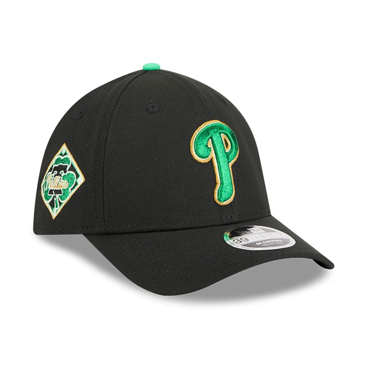 Phillies MLB Saint Patrick's Day Black 39THIRTY M-Crown A-Frame Stretch Fit Cap-zelvios