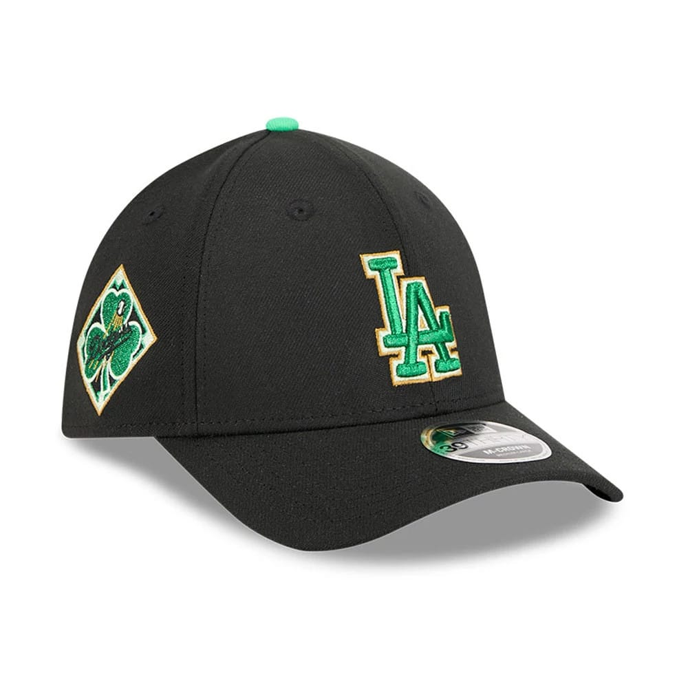 Dodgers MLB Saint Patrick's Day Black 39THIRTY M-Crown A-Frame Stretch Fit Cap-kentox