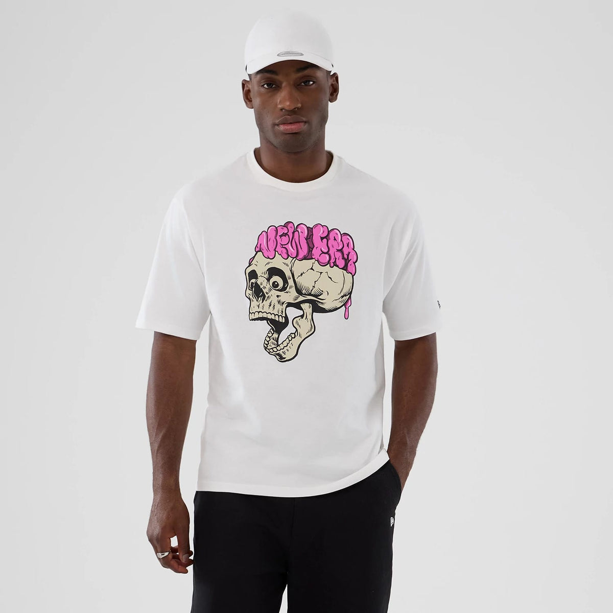 New Era Halloween Skull Graphic White Oversized T-Shirt-zelvios
