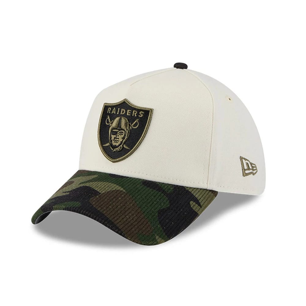 Las Vegas Raiders NFL Camo Visor Cream 39THIRTY A-Frame Stretch Fit Cap-zelvios