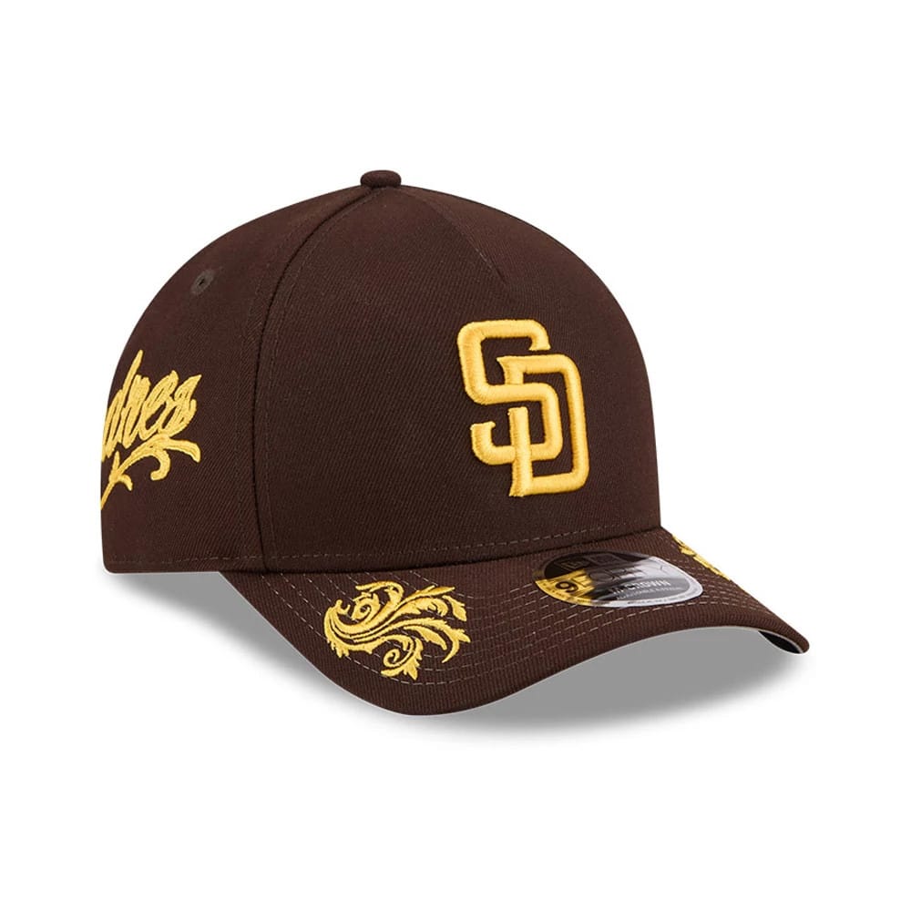 San Diego Padres MLB Script Dark Brown 9FORTY M-Crown A-Frame Adjustable Cap-zelvios