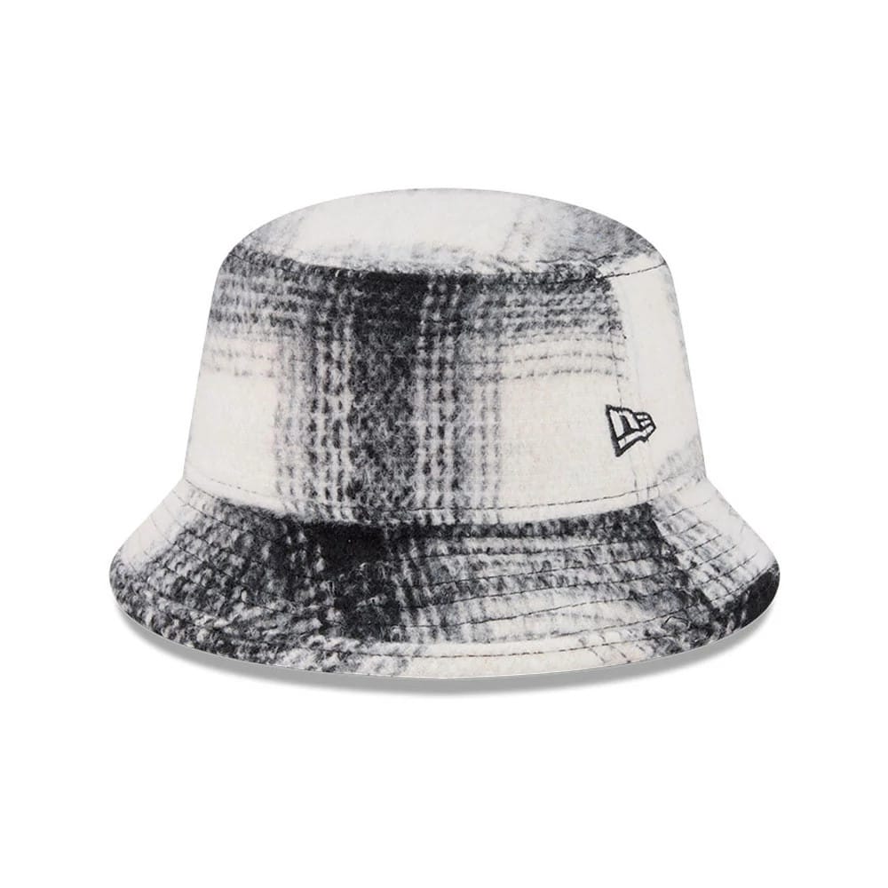 New Era White & Black Plaid Bucket Hat-zelvios