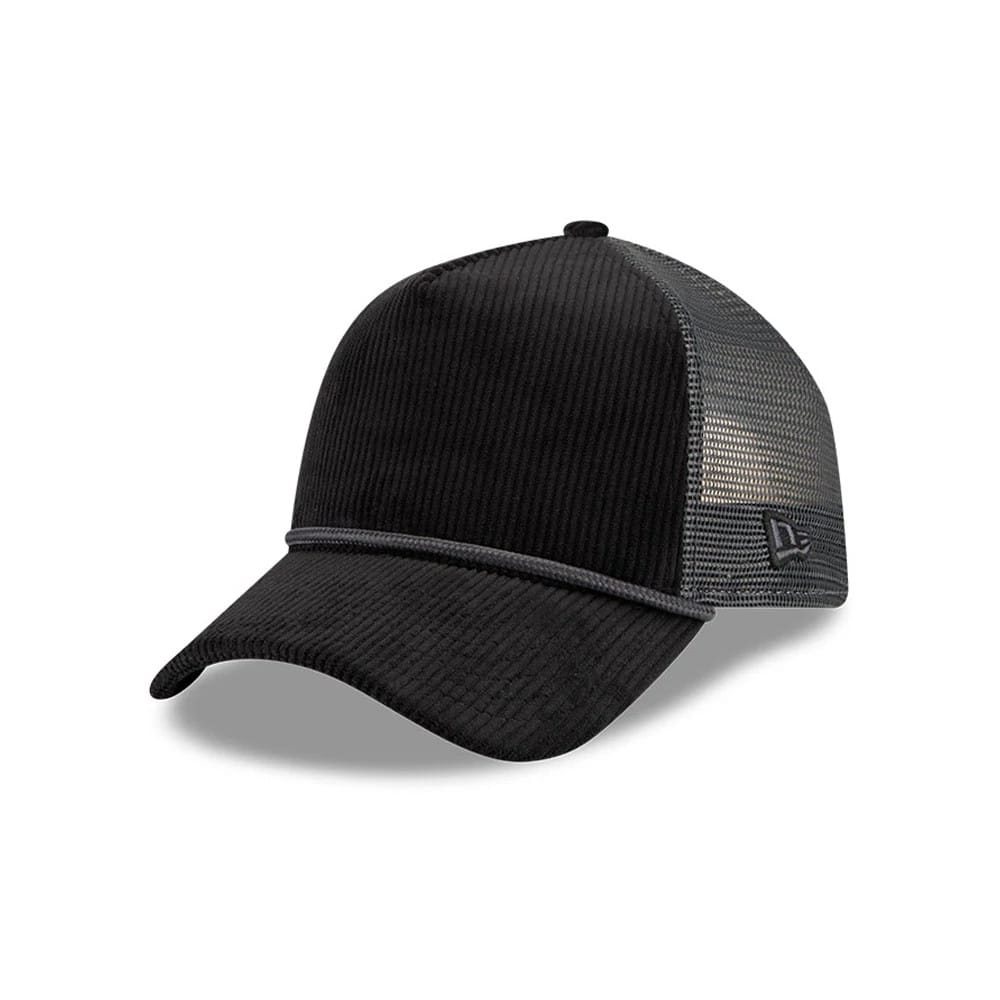 New Era Wide Cord Black 9FORTY A-Frame Trucker Adjustable Cap-zelvios