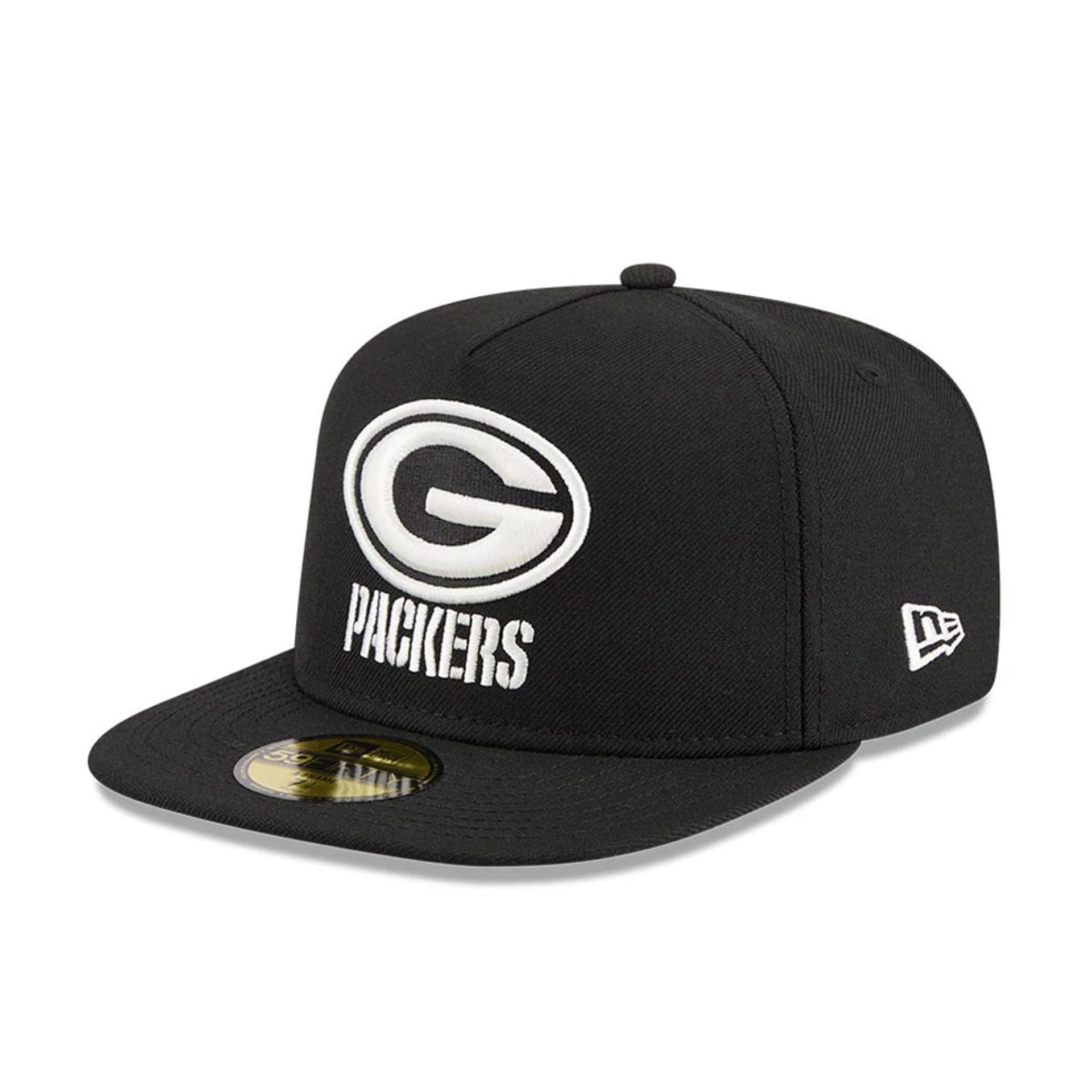 Green Bay Packers NFL Chiseled Embroidery Black 59FIFTY A-Frame Fitted Cap-kentox