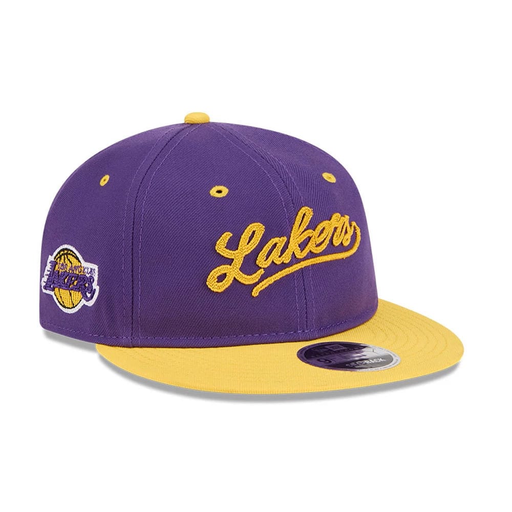 LA Lakers NBA Chainstitch Script Purple Retro Crown 9FIFTY Adjustable Cap-zelvios