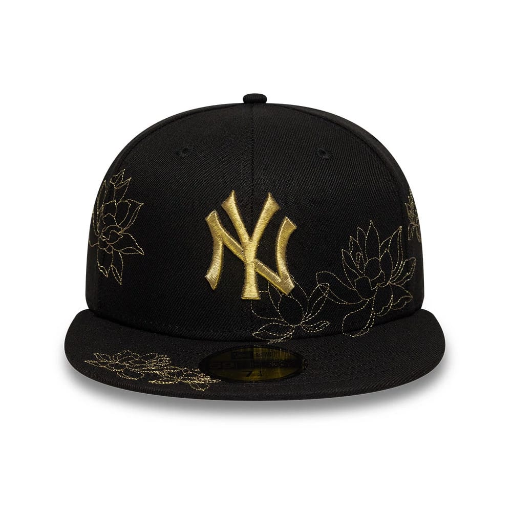 New York Yankees MLB Floral Black 59FIFTY Fitted Cap-zelvios