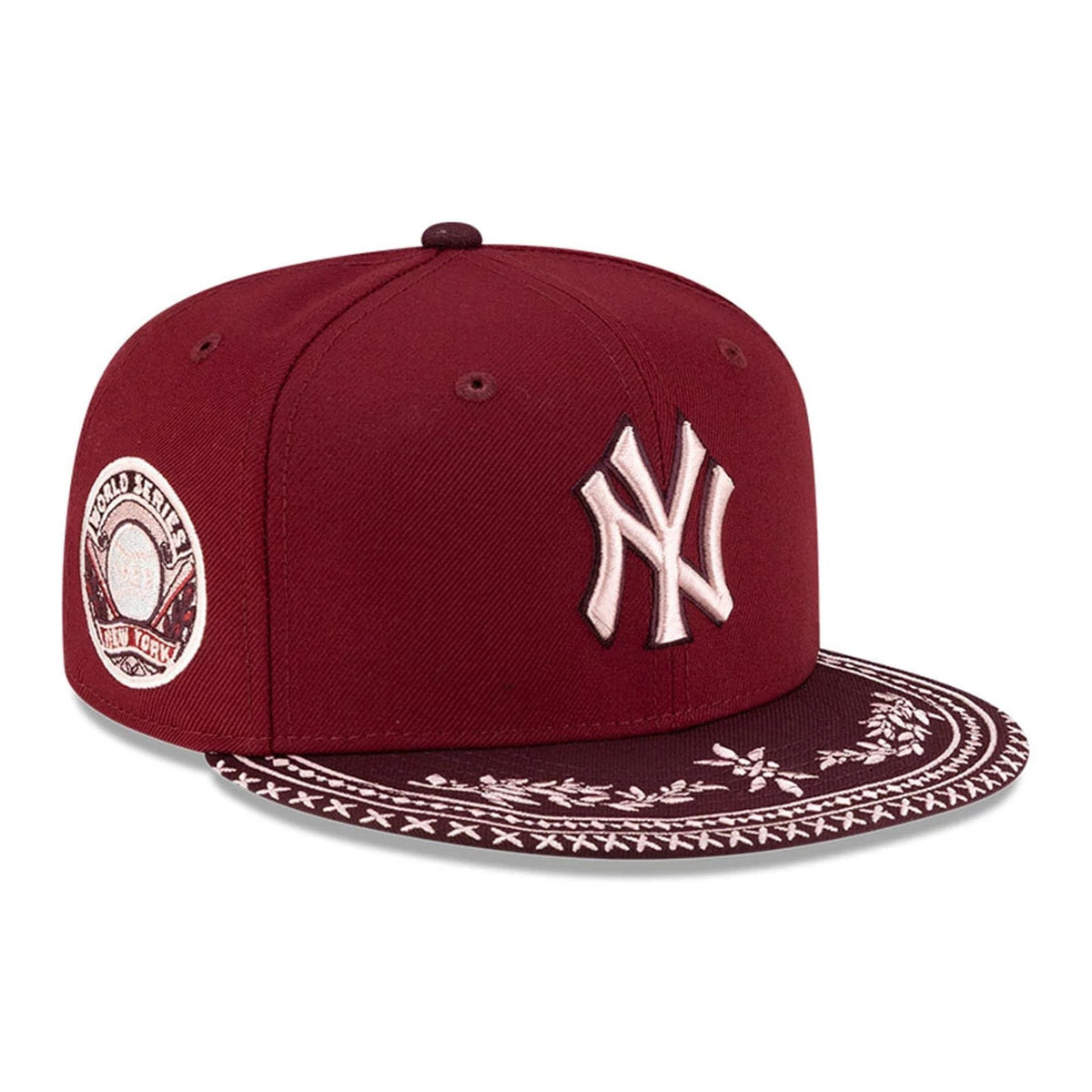 New York Yankees MLB Flourishes Dark Red 59FIFTY Fitted Cap-zelvios